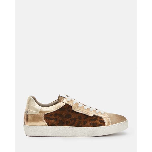Allsaints Australia Womens Sheer Leopard Print Leather Sneakers Tan Brown AU50-803